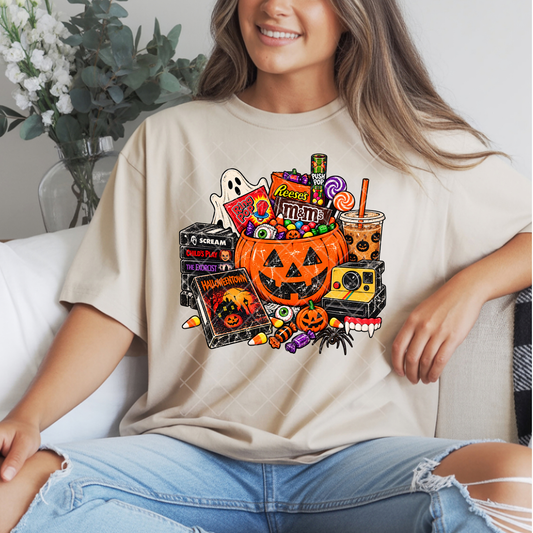 Retro Halloween Candy Collage - Premium Graphic T-Shirt for Casual Wear