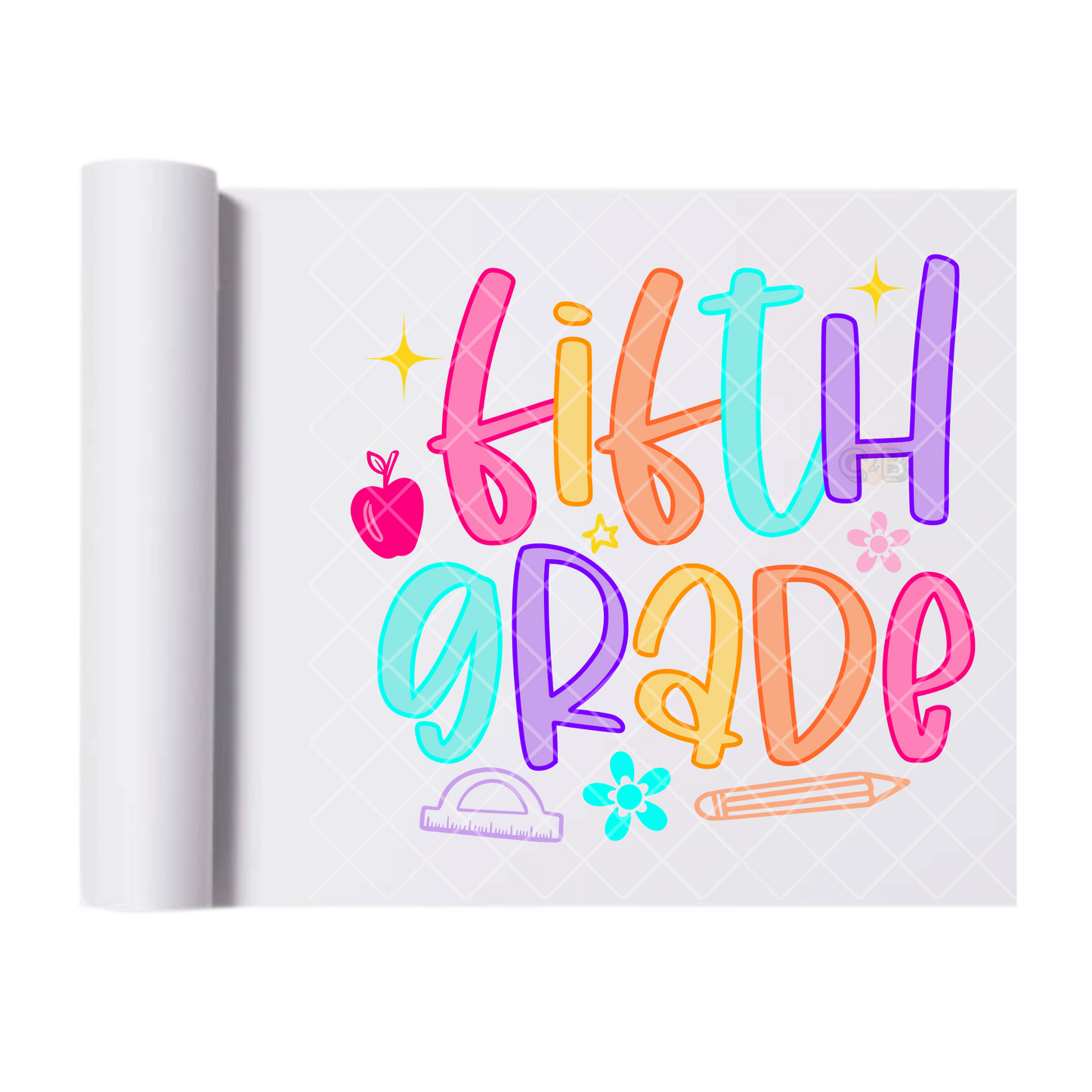 Fifth Grade Neon Outline - Direct Print Film Transfer for T-Shirts, Cotton, Polyester & Blends - High-Quality Print