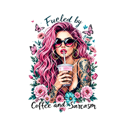 Fueled by coffee babe pink hair PNG