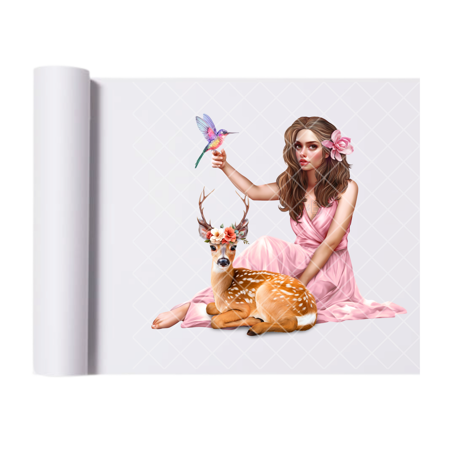 Deer And Bird Babe - Direct Transfer Print, Ready To Press For T-Shirts, Cotton, Polyester & Blends - Tshirt Business Quality