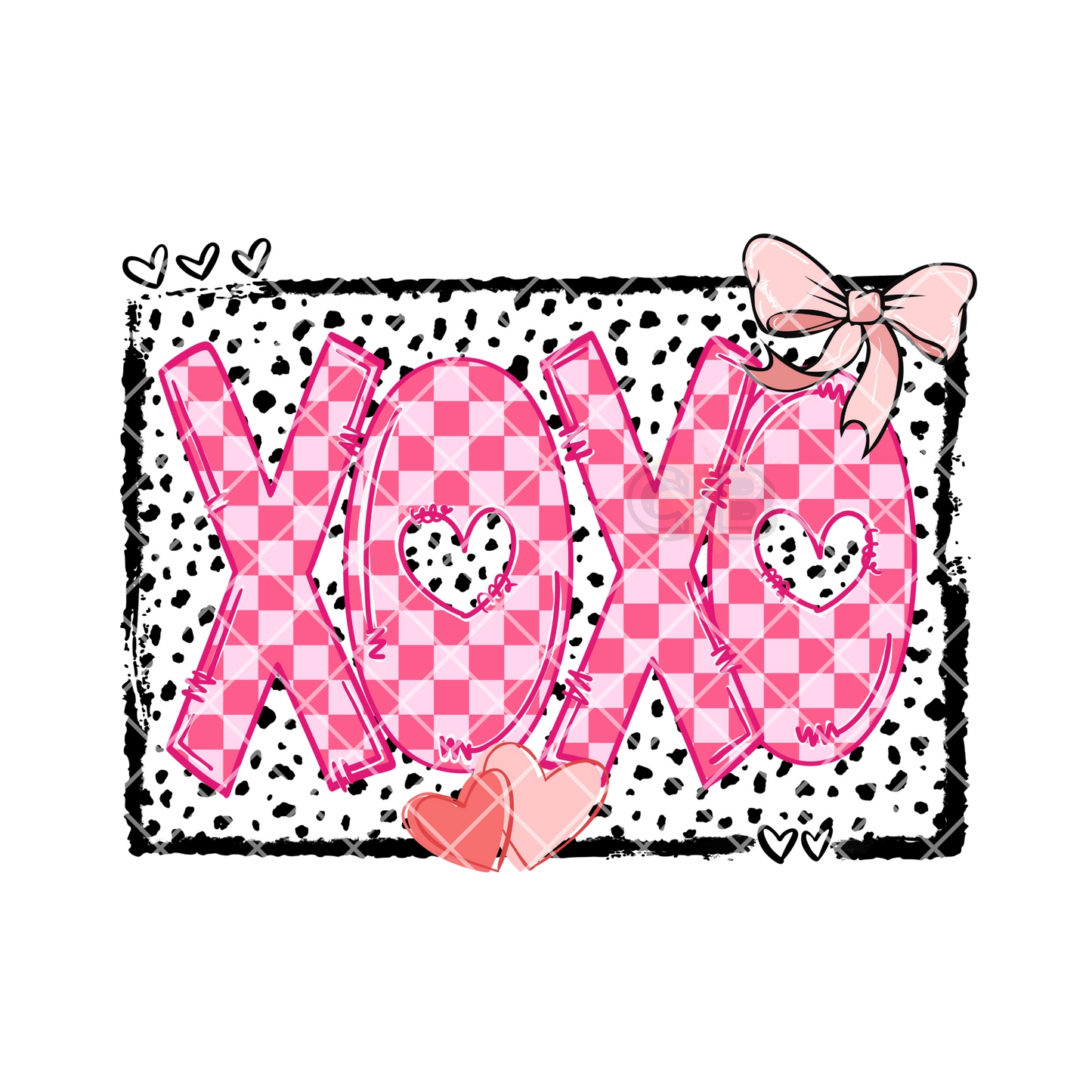 Pink xoxo black dots PNG