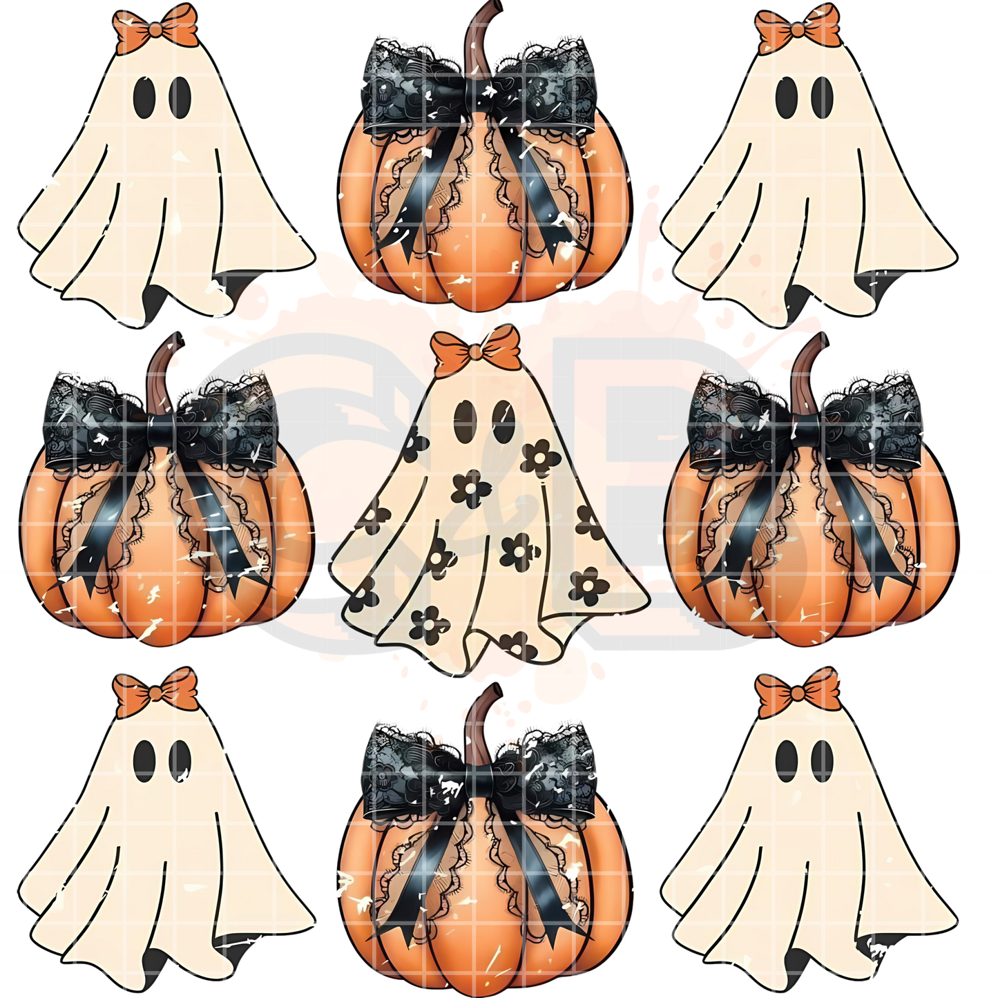 Ghost And Bow Pumpkins PNG