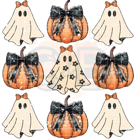 Ghost And Bow Pumpkins PNG