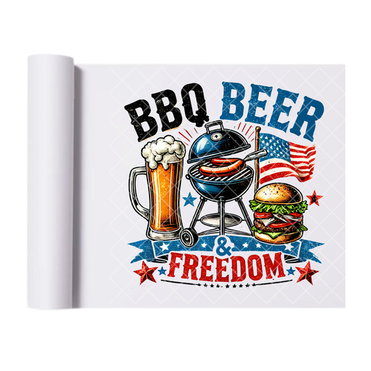 Bbq And Freedom - Direct Print Film Transfer for Trendy T-Shirts, Cotton, Polyester & Blends - High-Quality Print