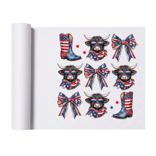 Independence Day Steer Boots Bows - Direct Print Film Transfer for Trendy T-Shirts, Cotton, Polyester & Blends - High-Quality Print
