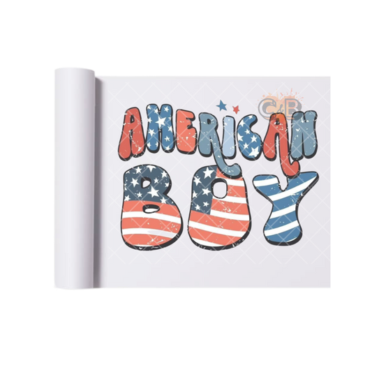 American Boy Flag Wording DTF Transfer