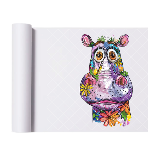 Hippo Daisy Art Painting - Direct Print Film Transfer for Trendy T-Shirts, Cotton, Polyester & Blends - High-Quality Print