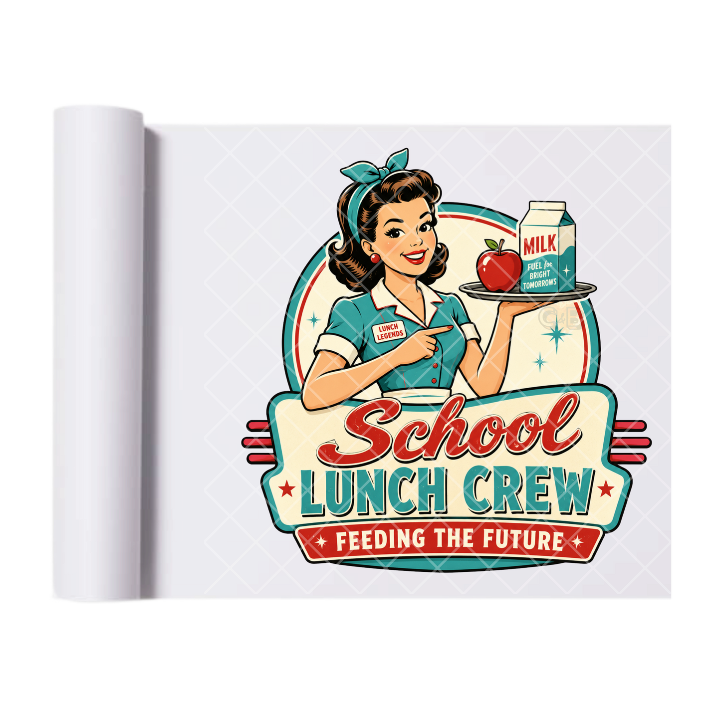 School Lunch Crew Retro Cafeteria - Direct Print Film Transfer for T-Shirts, Cotton, Polyester & Blends - High-Quality Print