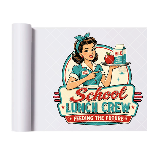 School Lunch Crew Retro Cafeteria - Direct Print Film Transfer for T-Shirts, Cotton, Polyester & Blends - High-Quality Print
