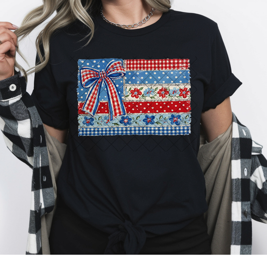 Ribbon Quilted Flag Tee - T-Shirt, Premium Graphic, Trendy T-Shirt for Casual Wear