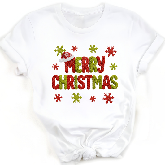 Merry Christmas Faux Yarn - Premium Graphic T-Shirt for Casual Wear