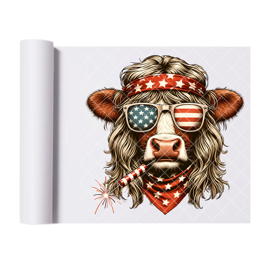 Patriotic Dude Cow  - Direct Print Film Transfer for Trendy T-Shirts, Cotton, Polyester & Blends - High-Quality Print