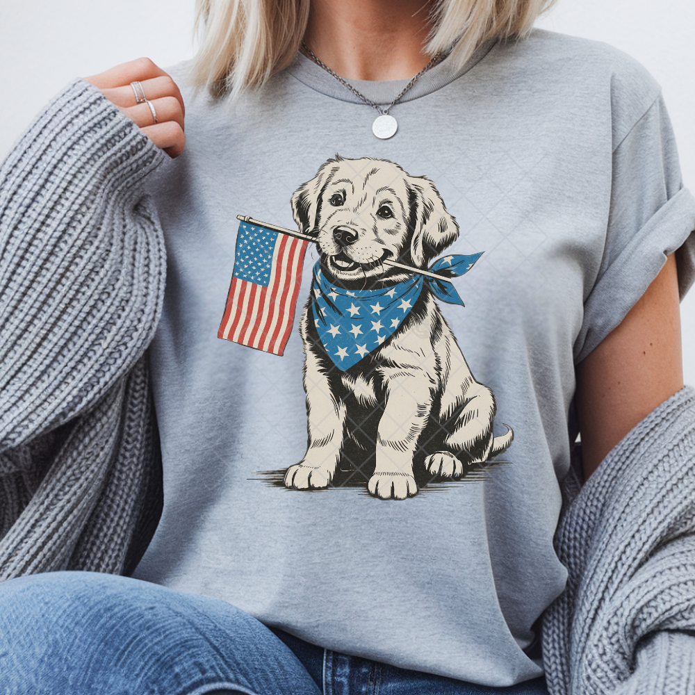 Lab Puppy American Flag - T-Shirt, Premium Graphic, Trendy T-Shirt for Casual Wear