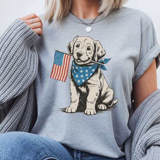 Lab Puppy American Flag - T-Shirt, Premium Graphic, Trendy T-Shirt for Casual Wear