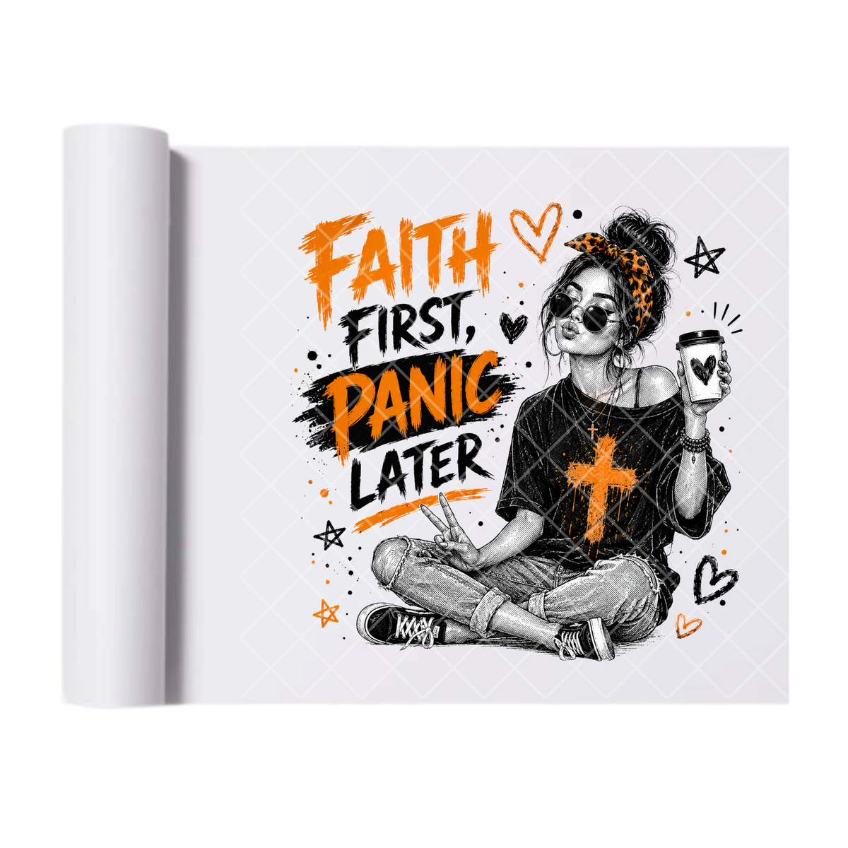 Faith First Gal - Direct-To-Film Heat Transfer for T-Shirts, Cotton, Polyester & Blends - High-Quality Print