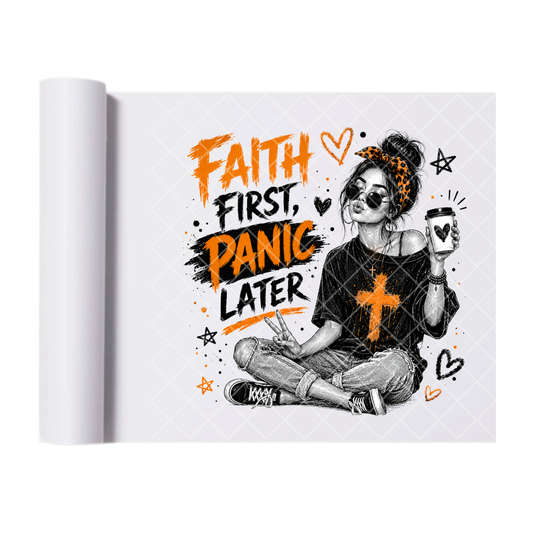 Faith First Gal - Direct-To-Film Heat Transfer for T-Shirts, Cotton, Polyester & Blends - High-Quality Print