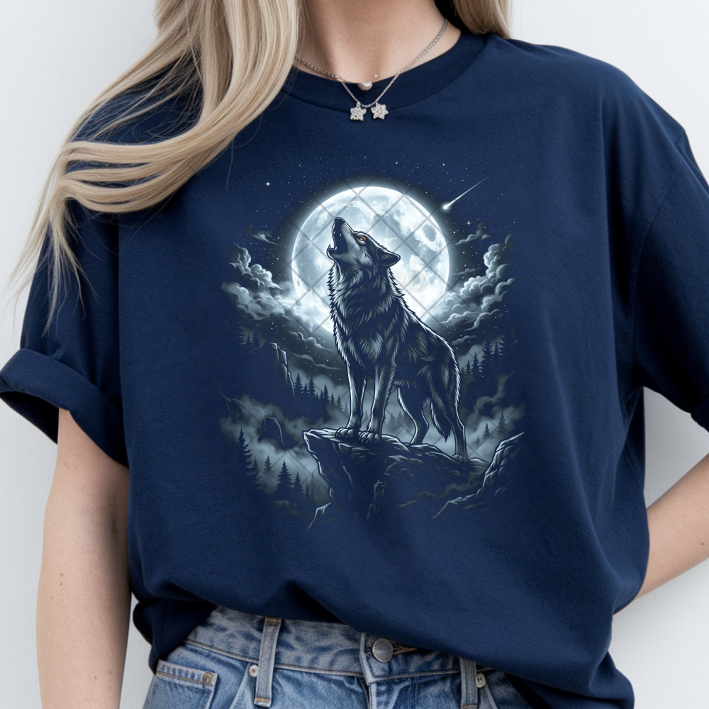 Wolf Howling At Moon - Premium Graphic T-Shirt for Casual Wear