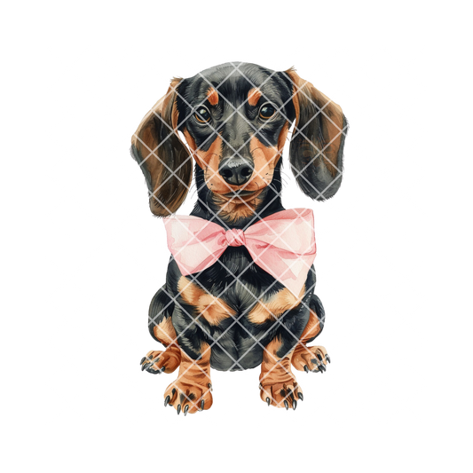 Dachshund Black With Pink Bow PNG