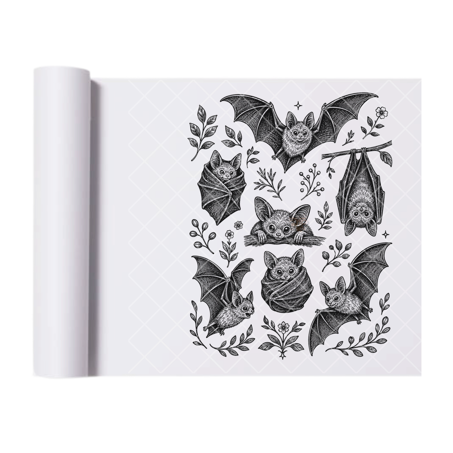 Black and White Bats - Ready To Press Print Transfer for Apparel, Cotton, Polyester & Blends - High-Quality Print- Commercial Grade