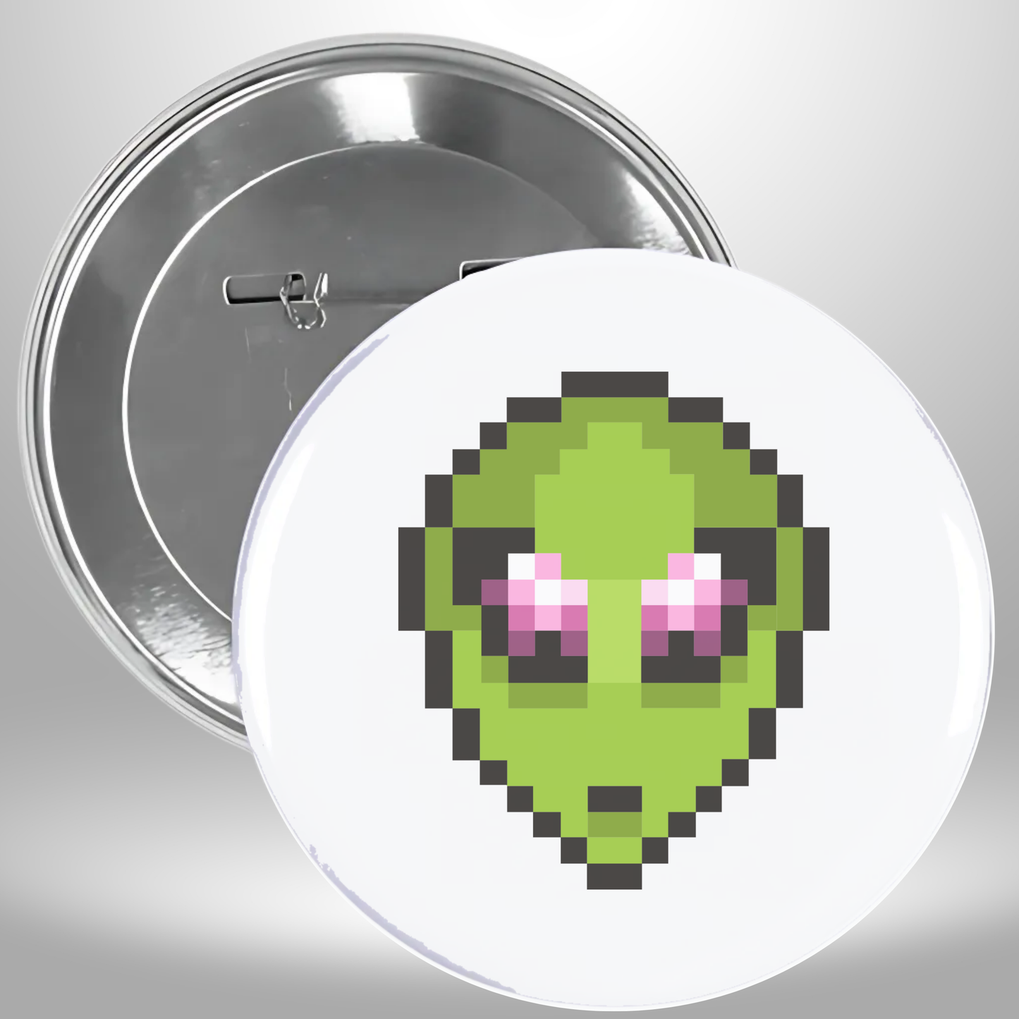 8 Bit Alien Head Pinback Button