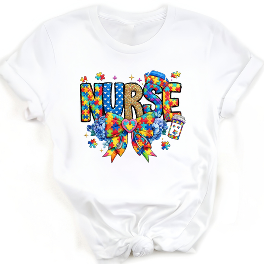 Nurse Autism Awareness Bow - Premium Graphic T-Shirt for Casual Wear