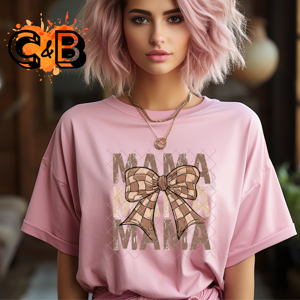 Mom checkered bow DTF film t shirt transfer