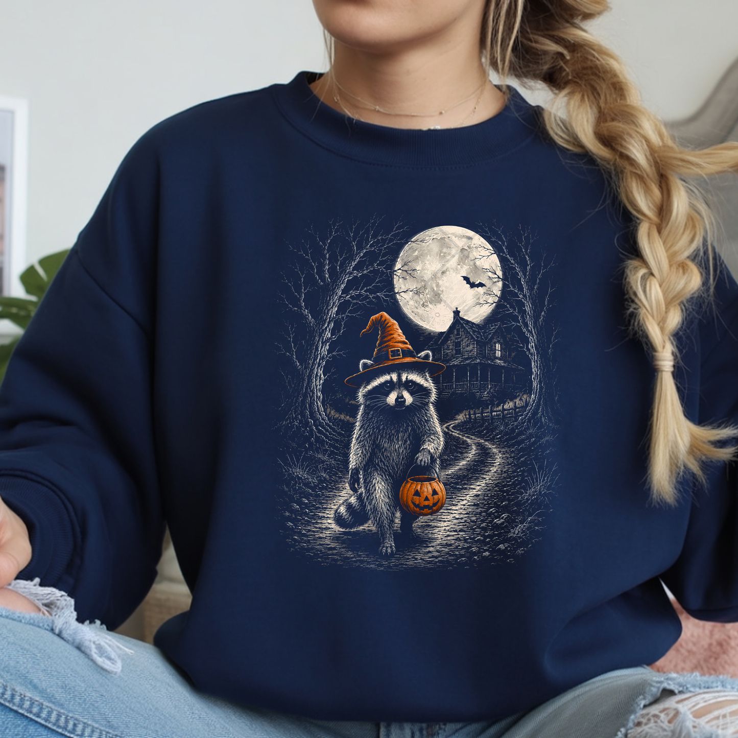 Half Tone Halloween Raccoon - Premium Graphic T-Shirt for Casual Wear