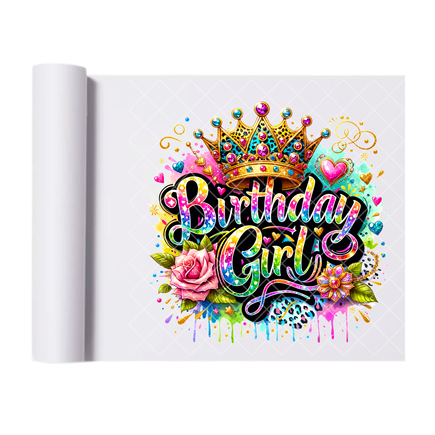 Birthday Girl With Crown - Direct Print Film Transfer for T-Shirts, Cotton, Polyester & Blends - High-Quality Print