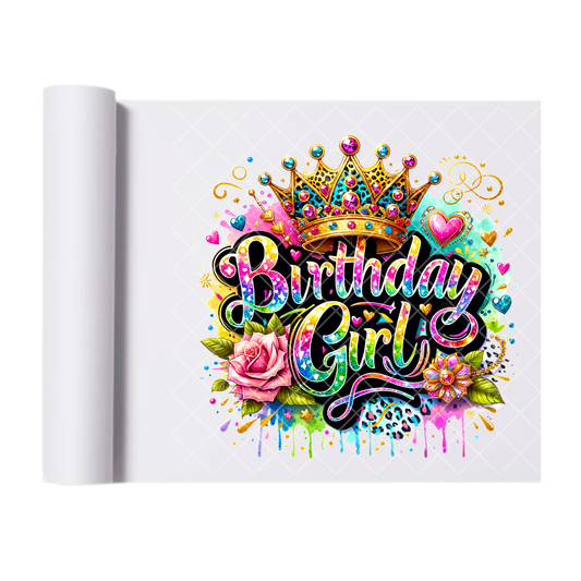Birthday Girl With Crown - Direct Print Film Transfer for T-Shirts, Cotton, Polyester & Blends - High-Quality Print