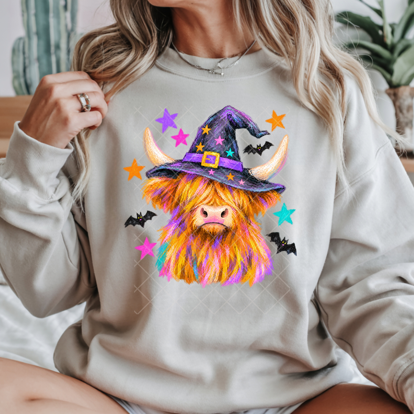 Highland Cow Neon Witch - Premium Graphic T-Shirt for Casual Wear