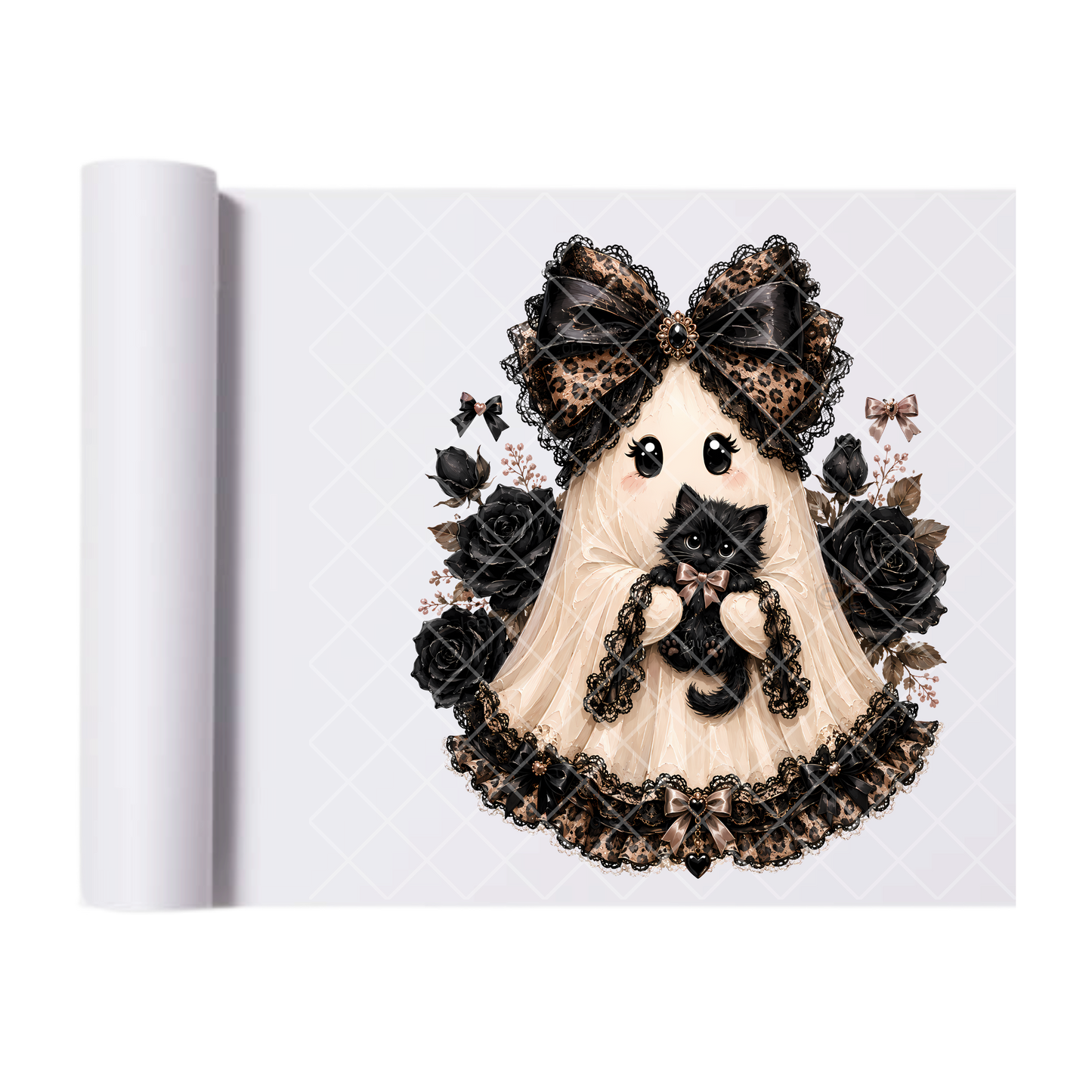 Boujie Black Lace Ghost - Ready To Press Print Transfer for Apparel, Cotton, Polyester & Blends - High-Quality Print- Commercial Grade