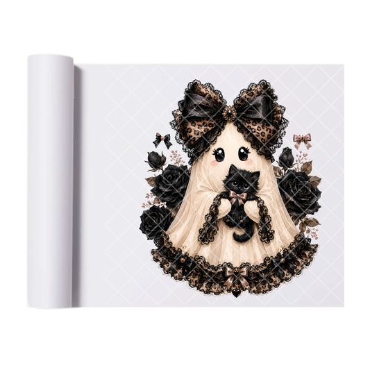 Boujie Black Lace Ghost - Ready To Press Print Transfer for Apparel, Cotton, Polyester & Blends - High-Quality Print- Commercial Grade