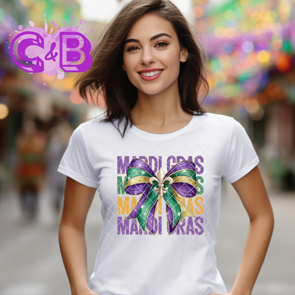 Mardi Gras with color bow DTF film t shirt transfer