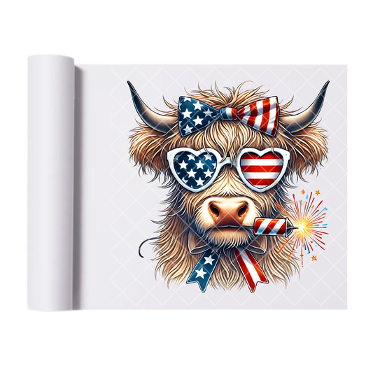 American Highland Cow - Direct Print Film Transfer for Trendy T-Shirts, Cotton, Polyester & Blends - High-Quality Print