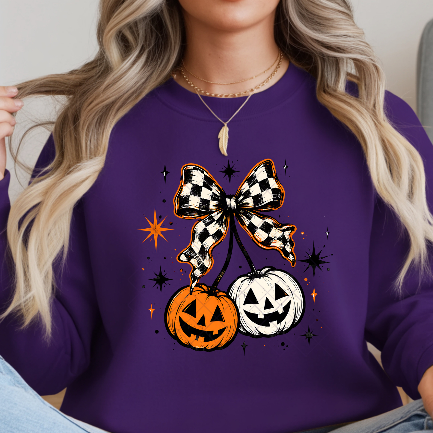 Checkered Bow Cherry Pumpkins - Premium Graphic T-Shirt for Casual Wear
