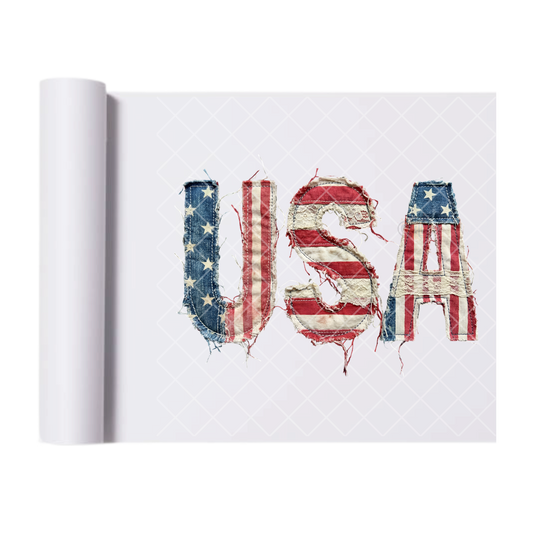 Vintage Americana Patch Tee - Direct Transfer Print, Ready To Press For T-Shirts, Cotton, Polyester & Blends - Tshirt Business Quality