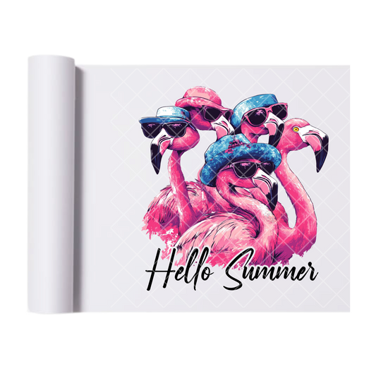 Hello Summer Flamingo Shades - Direct Print Film Transfer for Trendy T-Shirts, Cotton, Polyester & Blends - High-Quality Print
