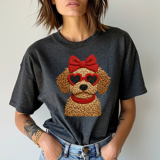 Faux Crochet Puppy Bow Shades - T-Shirt, Premium Graphic, Trendy T-Shirt for Casual Wear
