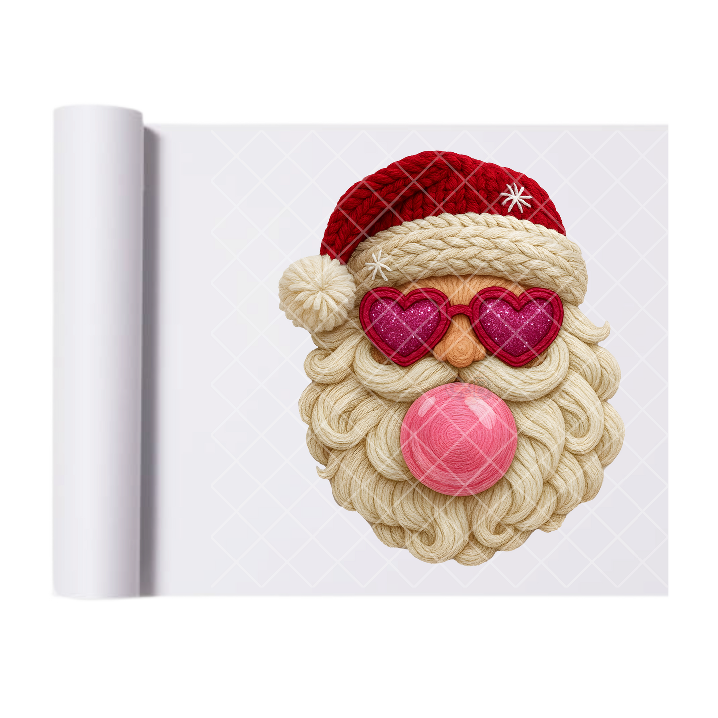 Santa Gum Heart Faux Crochet - Direct-To-Film Heat Transfer for T-Shirts, Cotton, Polyester & Blends - High-Quality Print