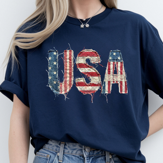 Vintage Americana Patch Tee - T-Shirt, Premium Graphic, Trendy T-Shirt for Casual Wear