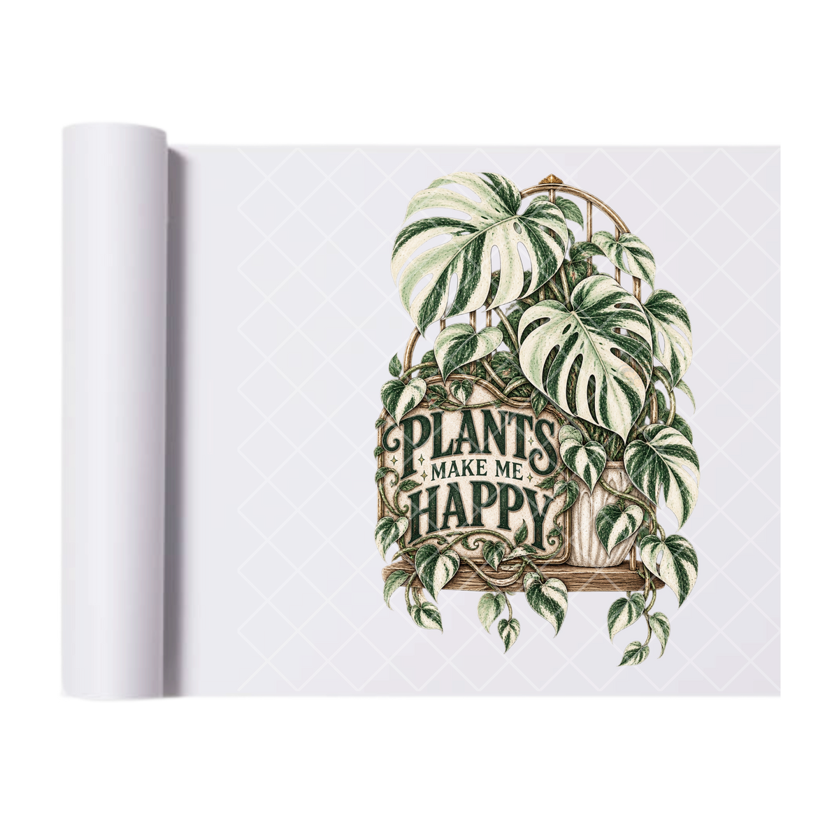 Plants Make Me Happy Variegated Monstera - Ready To Press Print Transfer for Apparel, Cotton, Polyester & Blends - High-Quality Print- Commercial Grade