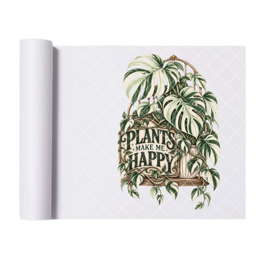Plants Make Me Happy Variegated Monstera - Ready To Press Print Transfer for Apparel, Cotton, Polyester & Blends - High-Quality Print- Commercial Grade