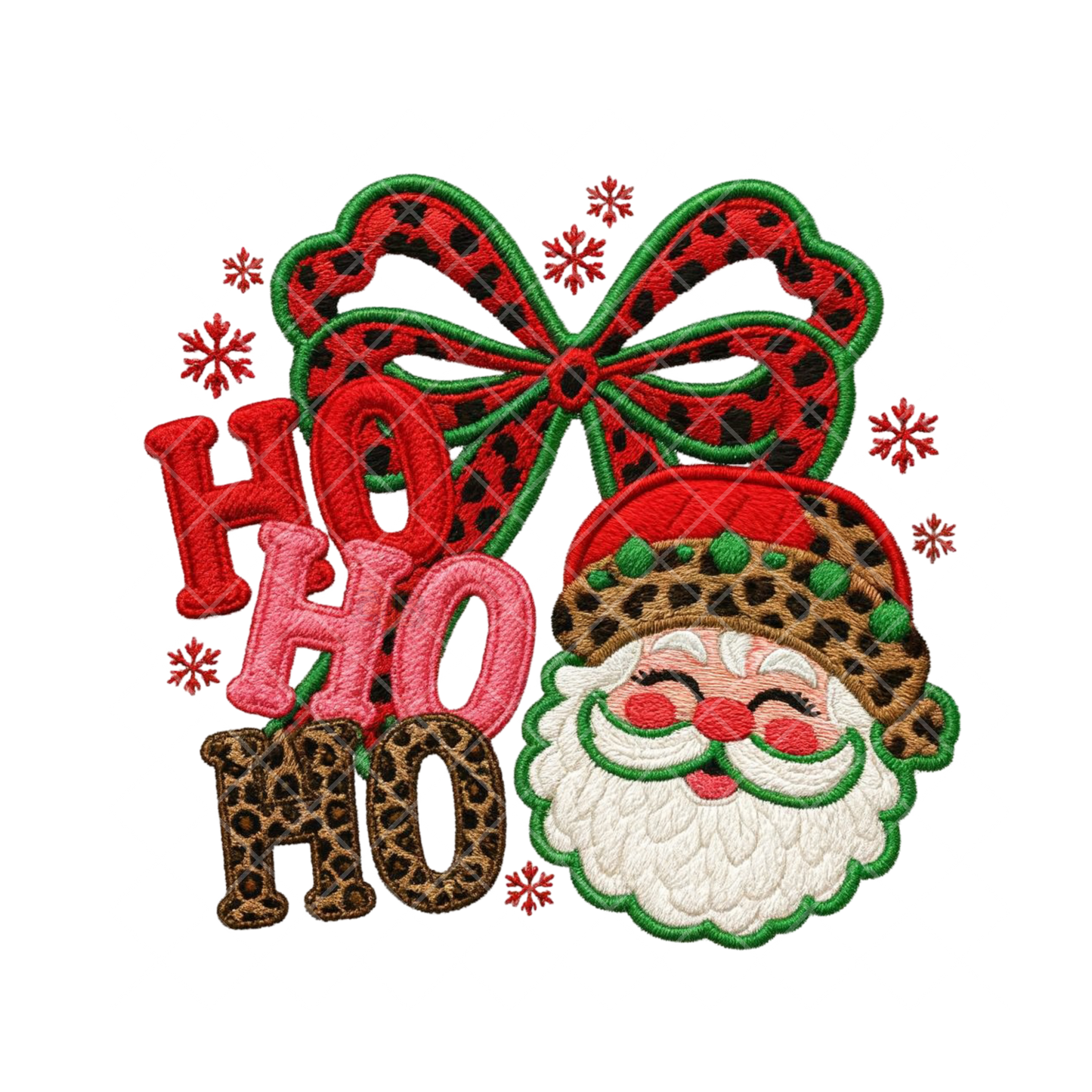 Faux embroidery Clause & Bow PNG File