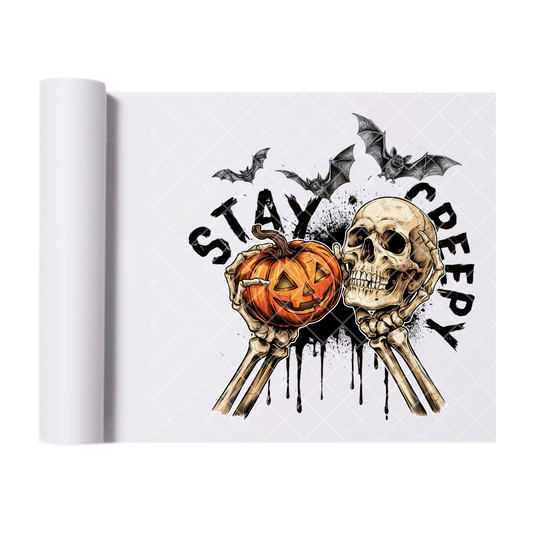 Stay Creep Illustration Halloween - Ready To Press Print Transfer for Apparel, Cotton, Polyester & Blends - High-Quality Print- Commercial Grade
