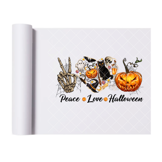 Peace Love Halloween - Ready To Press Print Transfer for Apparel, Cotton, Polyester & Blends - High-Quality Print- Commercial Grade