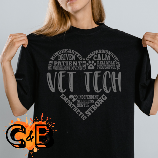 Vet Tech Heart Bubble Lettering T-Shirt