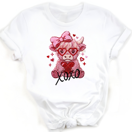 Xoxo Pink Highland Cow Faux Shag - T-Shirt, Premium Graphic, Trendy T-Shirt for Casual Wear