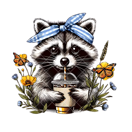 Spring Raccoon Blue Bonnet PNG