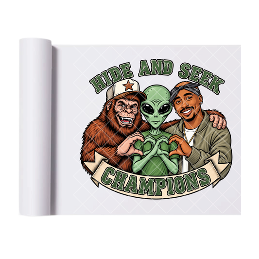 Hide and Seek Shacker - Direct Print Film Transfer for Trendy T-Shirts, Cotton, Polyester & Blends - High-Quality Print