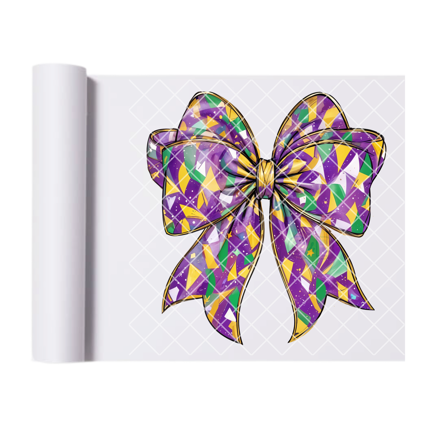 Mardi Gras colors camo bow DTF film t shirt transfer